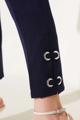 Kuş Gözü Detaylı Büyük Beden Pantolon Lacivert - Thumbnail