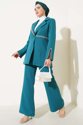 Taşlı Ceketli İkili Takım Zümrüt - Thumbnail