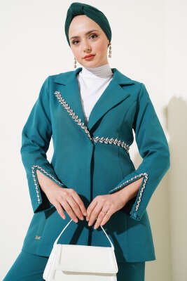 Taşlı Ceketli İkili Takım Zümrüt - Thumbnail