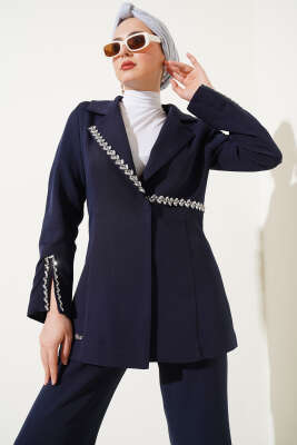 Taşlı Ceketli İkili Takım Lacivert - Thumbnail