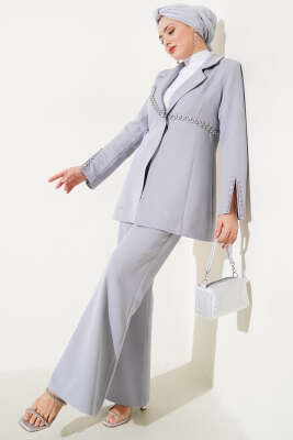 Taşlı Ceketli İkili Takım Gri - Thumbnail