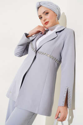 Taşlı Ceketli İkili Takım Gri - Thumbnail