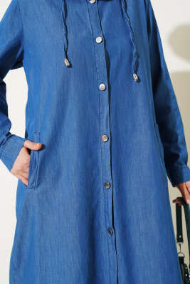 Metal Düğmeli Kapüşonlu Kot Kap Kot - Thumbnail