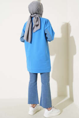 Kot Detaylı Fermuarlı Tunik İndigo - Thumbnail