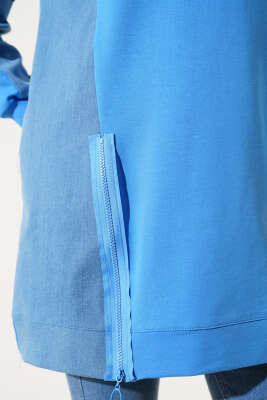 Kot Detaylı Fermuarlı Tunik İndigo - Thumbnail