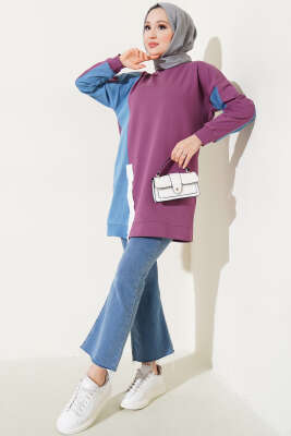 Kot Detaylı Fermuarlı Tunik Magenta - Thumbnail