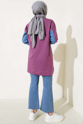 Kot Detaylı Fermuarlı Tunik Magenta - Thumbnail