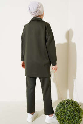 Yakası Yarım Fermuarlı Scuba İkili Takım Haki - Thumbnail