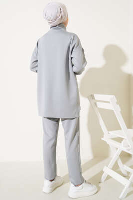 Yakası Yarım Fermuarlı Scuba İkili Takım Gri - Thumbnail