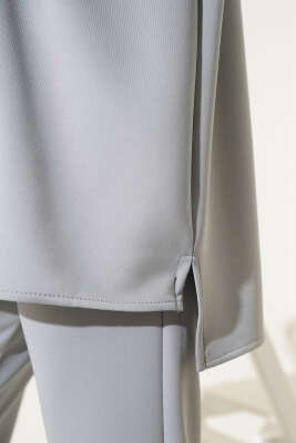 Yakası Yarım Fermuarlı Scuba İkili Takım Gri - Thumbnail