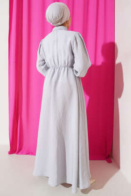 Fırfırlı Yarı Patlı Elbise Gri - Thumbnail