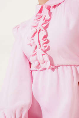 Fırfırlı Yarı Patlı Elbise Pembe - Thumbnail