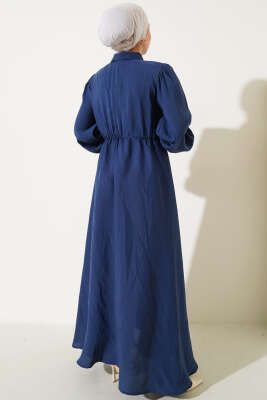 Fırfırlı Yarı Patlı Elbise Lacivert - Thumbnail