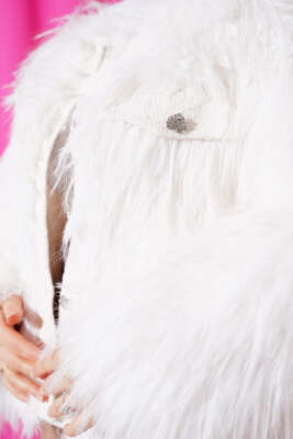 Garnili Kısa Kürk Ceket Beyaz - Thumbnail