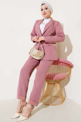Duble Paça Ceketli İkili Takım Gül Kurusu - Thumbnail