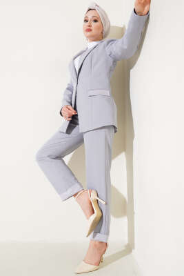 Duble Paça Ceketli İkili Takım Gri - Thumbnail