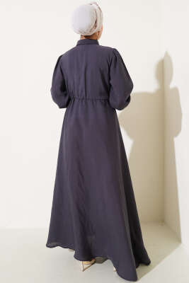 Fırfırlı Yarı Patlı Elbise Füme - Thumbnail