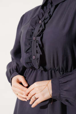 Fırfırlı Yarı Patlı Elbise Füme - Thumbnail