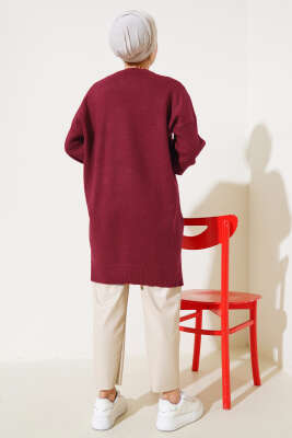 Yırtmaçlı Düz Yumoş Triko Tunik Kırmızı - Thumbnail