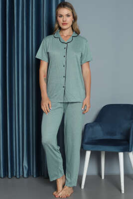 Mini Puantiyeli Kısa Kol Pijama Takımı Mint - Thumbnail