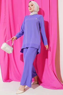 Pazarium - Önü Çizgili İkili Takım Lila