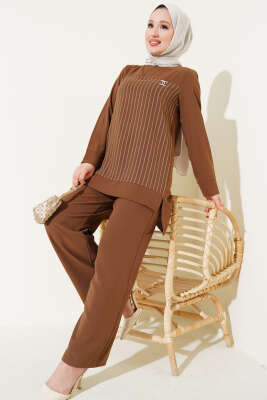 Pazarium - Önü Çizgili İkili Takım Kahve