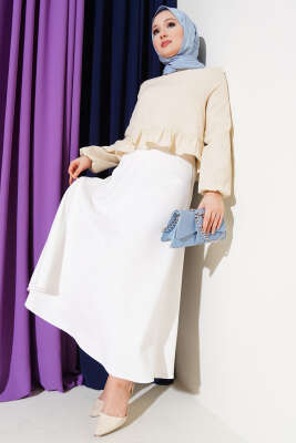 Fırfırlı Keten Bluz Taş - Thumbnail