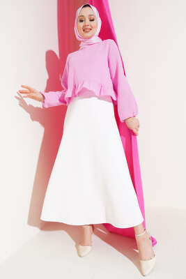 Fırfırlı Keten Bluz Pembe - Thumbnail