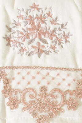 Nakış İşlemeli Kutulu El Yüz Havlusu Pudra - Thumbnail