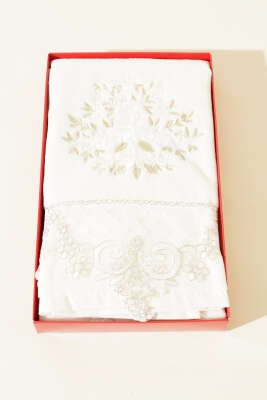 Nakış İşlemeli Kutulu El Yüz Havlusu Gold - Thumbnail