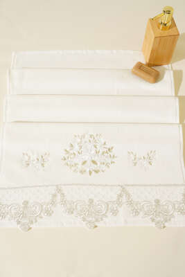 Nakış İşlemeli Kutulu El Yüz Havlusu Gold - Thumbnail