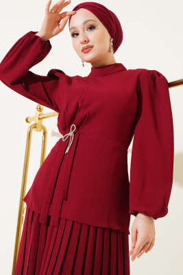 Pilise Etekli Tunik İkili Takım Bordo - Thumbnail