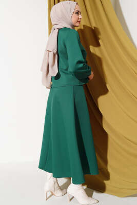 Önü Fiyonklu Etekli Scuba İkili Takım Yeşil - Thumbnail