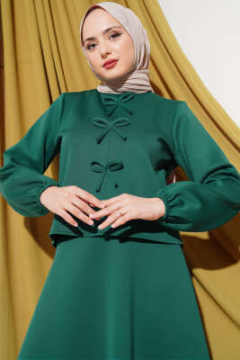 Önü Fiyonklu Etekli Scuba İkili Takım Yeşil - Thumbnail