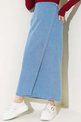 Yandan Düğmeli Kot Etek Kot Mavisi - Thumbnail
