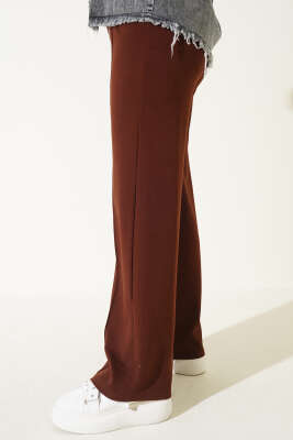 Bel Lastikli Çımalı Pantolon Kahve - Thumbnail