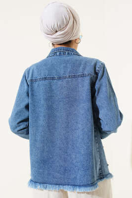 Sıra Taşlı Püsküllü Kısa Kot Ceket Kot - Thumbnail