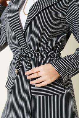 Bel Tünelli Çizgili Ceket Siyah - Thumbnail