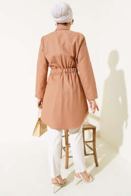 Çift Cepli Bel Lastikli Gömlek Taba - Thumbnail