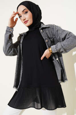 Pazarium - Tül Pileli İçlik Siyah