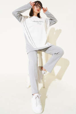 Pazarium - Loyşa Baskılı Pullu İkili Takım Gri