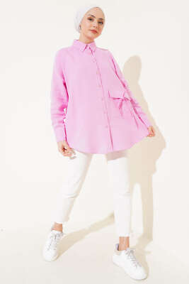 Cep Detaylı Müslin Gömlek Pudra - Thumbnail