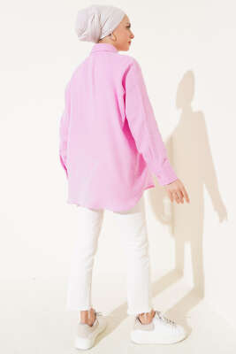 Cep Detaylı Müslin Gömlek Pudra - Thumbnail