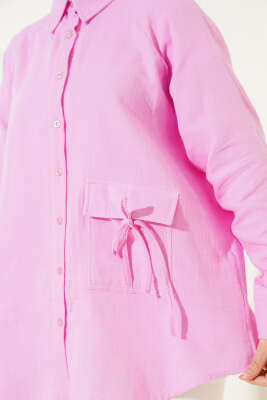 Cep Detaylı Müslin Gömlek Pudra - Thumbnail