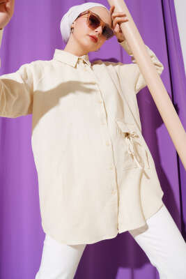 Cep Detaylı Müslin Gömlek Bej - Thumbnail