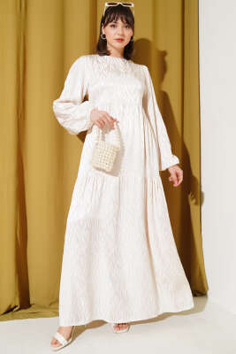 Pazarium - Dalga Desen Jakar Elbise Taş