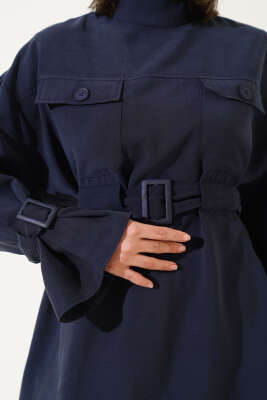 Göğüs Cepli Bileği Kemerli İkili Takım Lacivert - Thumbnail