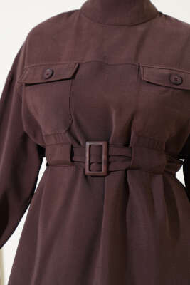 Göğüs Cepli Bileği Kemerli İkili Takım Kahve - Thumbnail