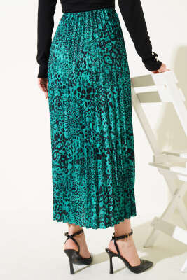 Karışık Desenli Piliseli Etek Yeşil - Thumbnail