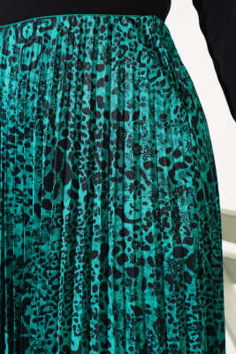 Karışık Desenli Piliseli Etek Yeşil - Thumbnail